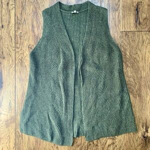 Talbots Green Rib Knit Cotton Blend Open Cardigan womens medium